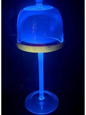 IKEA Aklad Tall Glass Dessert Stand w/ Dome Lid - UV react. 365nm Cadmium/Cerium